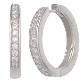 Ohrringe Creolen 20,7mm rund 925 Silber glänzend Zirkonia Klappcreolen Damen