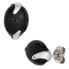 Ohrstecker Ohrringe aus 925 Silber Edelstein Onyx oval glatt glänzend Damen
