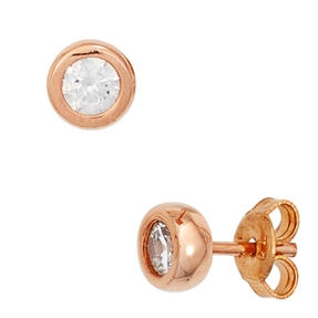 Ohrringe Ohrstecker 6mm rund 925 Silber rotvergoldet Zirkonia Solitär Damen