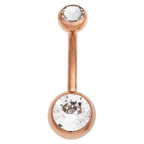 Bauchnabel Piercing aus Edelstahl rotvergoldet mit 2 weißen Kristallen Damen Bauchnabel Piercing aus Edelstahl rotvergoldet mit 2 weißen Kristallen Damen