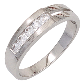 Ring Damenring mit 5 Zirkonia weiß 925 Silber glänzend teilmatt schlicht