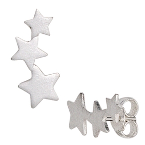 Ohrstecker Ohrringe 3 Sterne drei Sternchen 925 Silber matt Ohrschmuck Damen