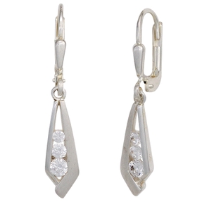Ohrringe Ohrhänger Boutons 925 Silber teilmatt 6 Zirkonia weiß Damen