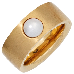 Ring Damenring Edelstahl Süßwasser Perle goldfarbene PVD-Beschichtung Ring Damenring Edelstahl Süßwasser Perle goldfarbene PVD-Beschichtung
