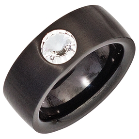 Ring Damenring schwarz mit Swarovski-Element weiß Solitär Edelstahl Ring Damenring schwarz mit Swarovski-Element weiß Solitär Edelstahl