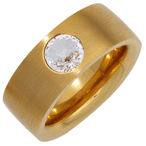 Damenring mit Swarovski-Element Solitär Edelstahl vergoldet matt Edelstahlring Damenring mit Swarovski-Element Solitär Edelstahl vergoldet matt Edelstahlring