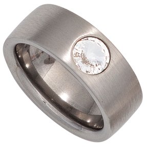 Ring Damenring mit Swarovski-Element Solitär Edelstahl mattiert Edelstahlring Ring Damenring mit Swarovski-Element Solitär Edelstahl mattiert Edelstahlring