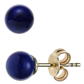 Ohrstecker mit Lapis-Lazuli blau 6mm 585 Gold Gelbgold Ohrschmuck Damen