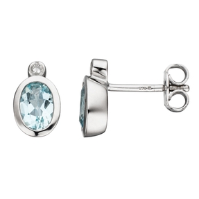 Ohrstecker mit Diamanten Aquamarin hellblau 585 Gold Weißgold oval Damen