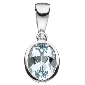 Anhänger mit Aquamarin & Diamant 585 Gold Weißgold Solitär hellblau oval Damen