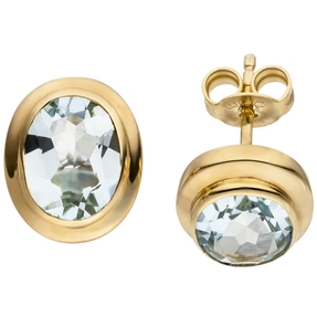 Ohrstecker Goldohrstecker 585 Gelbgold Aquamarin oval hellblau Ohrschmuck Damen
