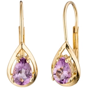 Boutons Ohrringe Amethyste hellviolett Tropfen 333 Gold Gelbgold Damen