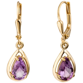 Boutons Ohrhänger 8x27,7mm Amethyste flieder Tropfen 333 Gold Gelbgold