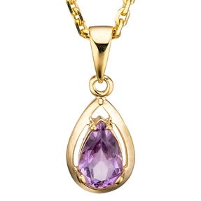 Anhänger Amethyst hellviolett Tropfen spitzoval 333 Gold Gelbgold Damen