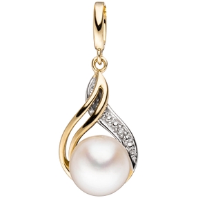 Anhänger mit Perle & Diamant Brillant 585 Gold Gelbgold Halsschmuck Damen