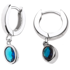 Creolen Ohrringe 925 Silber glänzend Zirkonia blau Klappcreolen Damen
