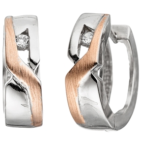 Creolen 13,1mm Ohrringe 925 Silber rotvergoldet mit Zirkonia Klappcreolen Damen