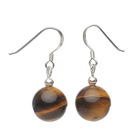 Ohrringe Ohrhänger aus Tigerauge & 925 Silber braun glatt Ohrschmuck Damen