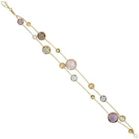 Armband Armkette verschiedene Edelsteine Multicolor 585 Gold Gelbgold 19cm