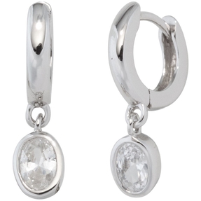Paar Ohrringe Creolen mit Zirkonia weiß oval 925 Silber Damen Ohrschmuck