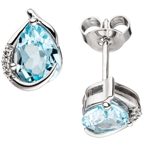 Ohrstecker mit Blautopas & 6 Diamanten Brillanten 585 Gold Weißgold Damen Ohrstecker mit Blautopas & 6 Diamanten Brillanten 585 Gold Weißgold Damen