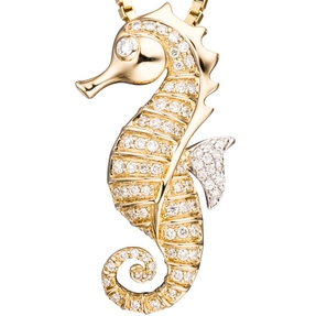 Anhänger filigranes Seepferdchen mit 73 Diamanten Brillanten 585 Gold Gelbgold Anhänger filigranes Seepferdchen mit 73 Diamanten Brillanten 585 Gold Gelbgold