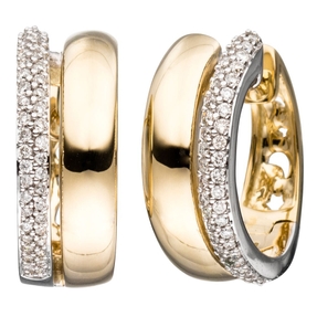 Paar Ohrringe Creolen mit 86 Diamanten Brillanten 585 Gold Gelbgold rhodiniert