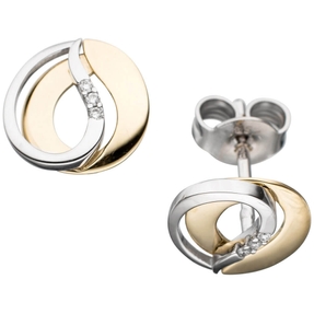 Paar Ohrstecker Ohrschmuck mit 6 Diamanten Brillanten 585 Gelbgold Weißgold Paar Ohrstecker Ohrschmuck mit 6 Diamanten Brillanten 585 Gelbgold Weißgold