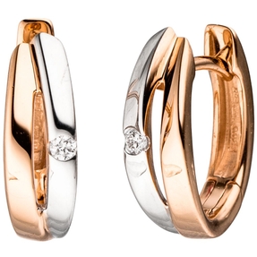 Paar Ohrringe Creolen 14,9mm mit Diamanten Brillanten 585 Gold Weißgold Rotgold