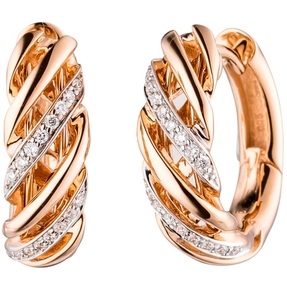 Paar Ohrringe Creolen 15mm rund mit 32 Diamanten Brillanten 585 Gold Rotgold Paar Ohrringe Creolen 15mm rund mit 32 Diamanten Brillanten 585 Gold Rotgold