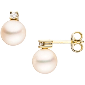 Paar Ohrstecker Ohrschmuck mit Perlen & Diamanten Brillanten 585 Gold Gelbgold Paar Ohrstecker Ohrschmuck mit Perlen & Diamanten Brillanten 585 Gold Gelbgold