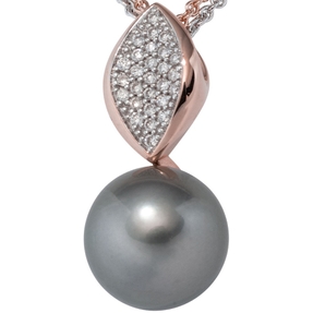 Anhänger graue Tahiti Perle & 27 Diamanten Brillanten 585 Rotgold Halsschmuck