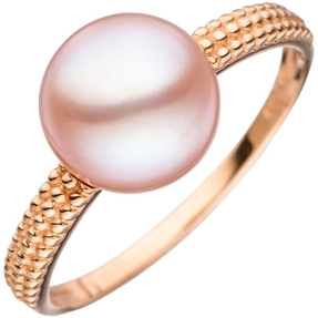 Ring Damenring Perlenring mit Süßwasser-Zuchtperle rosa 585 Gold Rotgold Damen