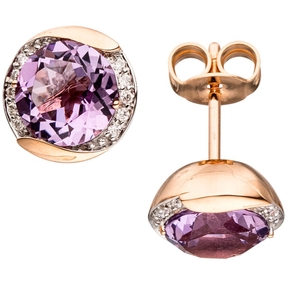 Ohrstecker Ohrschmuck mit Amethyst lila & 20 Diamanten Brillanten 585 Rotgold Ohrstecker Ohrschmuck mit Amethyst lila & 20 Diamanten Brillanten 585 Rotgold