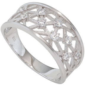 Ring Damenring Netzmuster mit 9 weißen Zirkonia 333 Gold Weißgold Damen