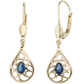 Boutons Ohrringe Ohrhänger Tropfen blaue Safir Saphir 585 Gold Gelbgold