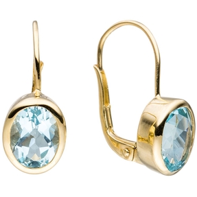 Paar Ohrringe Ohrhänger Creolen Blautopas Topas hellblau 333 Gold Gelbgold
