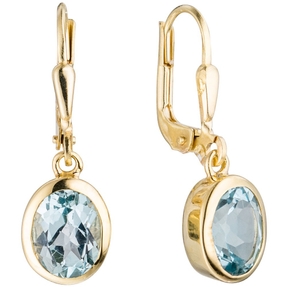 Paar Ohrringe Ohrhänger Boutons Blautopas Topas hellblau 333 Gold Gelbgold