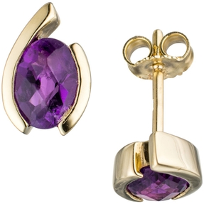 Paar Ohrstecker Ohrringe mit Amethyst violett lila oval 333 Gold Gelbgold Damen Paar Ohrstecker Ohrringe mit Amethyst violett lila oval 333 Gold Gelbgold Damen