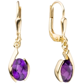 Paar Ohrringe Ohrhänger mit Amethyst violett lila oval 333 Gold Gelbgold Damen Paar Ohrringe Ohrhänger mit Amethyst violett lila oval 333 Gold Gelbgold Damen