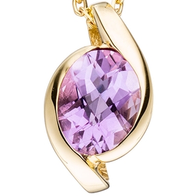 Anhänger mit Amethyst violett lila oval 333 Gold Gelbgold Goldanhänger Damen