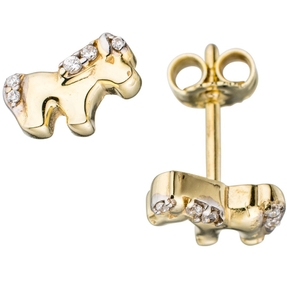Ohrstecker Ohrringe Pferd Pony Pferdchen mit Zirkonia 333 Gold Gelbgold Kinder Ohrstecker Ohrringe Pferd Pony Pferdchen mit Zirkonia 333 Gold Gelbgold Kinder