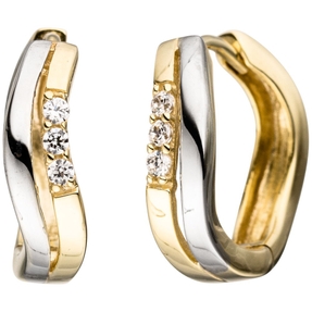 Paar Ohrringe Creolen gewellt mit Zirkonia weiß 333 Gold Gelbgold rhodiniert Paar Ohrringe Creolen gewellt mit Zirkonia weiß 333 Gold Gelbgold rhodiniert