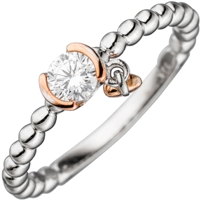 Ring Damenring mit Zirkonia weiß & Anhänger Herz 925 Silber rotgoldvergoldet