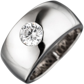 Breiter Ring Damenring mit Zirkonia weiß glänzend 925 Silber Silberring