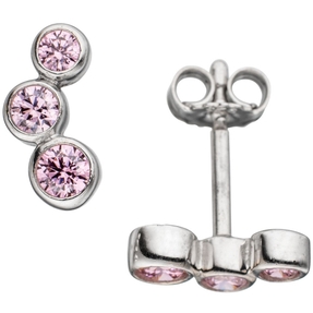 Paar Ohrstecker Ohrschmuck drei runde rosa Zirkonia pink 925 Silber Damen Paar Ohrstecker Ohrschmuck drei runde rosa Zirkonia pink 925 Silber Damen