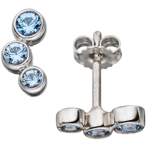 Paar Ohrstecker Stecker Ohrschmuck drei runde blaue Spinelle 925 Silber Damen
