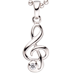 Anhänger Musik Notenschlüssel mit Zirkonia weiß 925 Silber Kinder