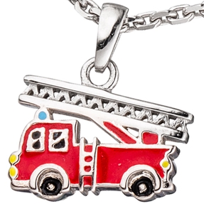 Anhänger Feuerwehrauto rot Feuerwehr Leiterwagen 925 Silber Kinder