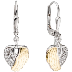 Ohrringe Boutons Ohrhänger Herz Flügel mit Zirkonia 925 Silber bicolor Kinder Ohrringe Boutons Ohrhänger Herz Flügel mit Zirkonia 925 Silber bicolor Kinder